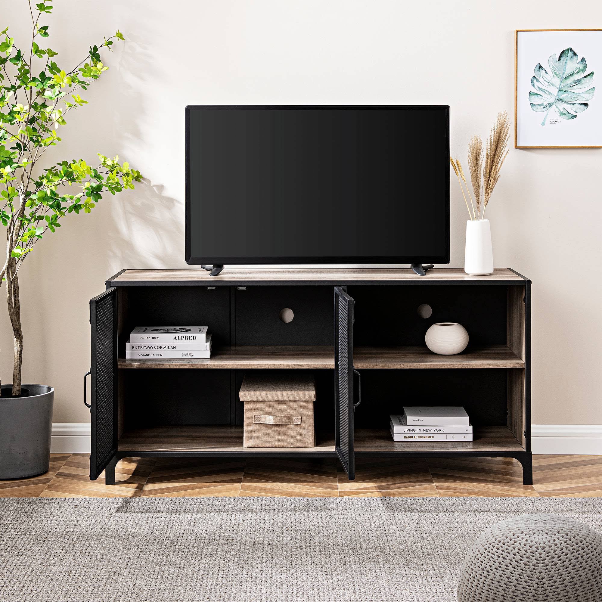 Gray Wash Metal Mesh TV Stand F5122