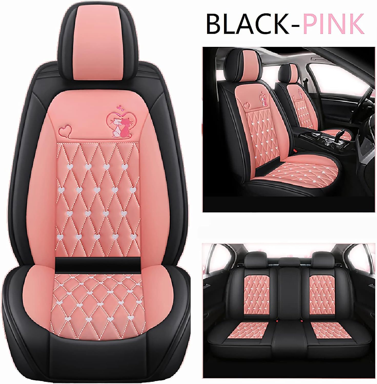 Black-Pink Leather Car Seat Cover Full Set K867