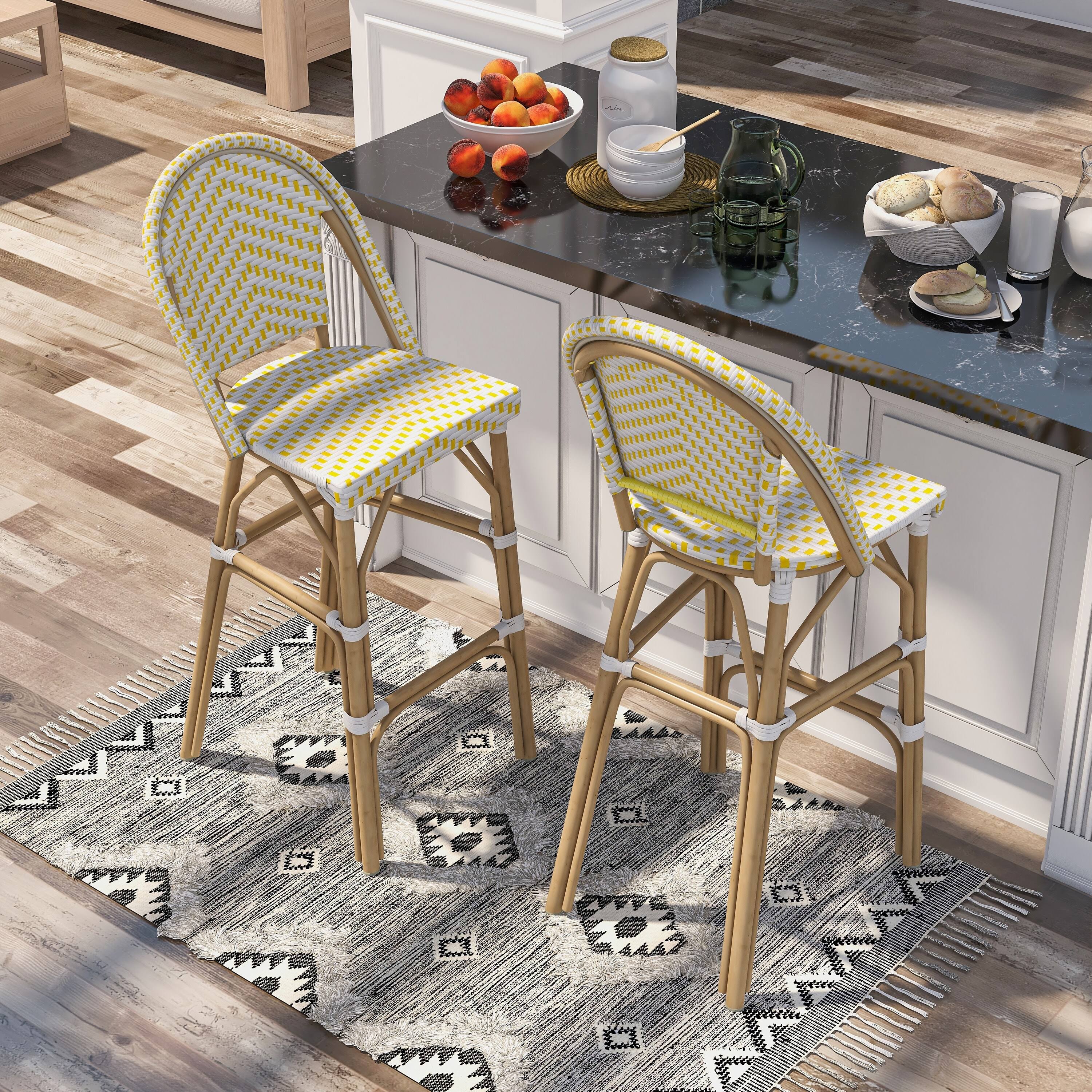 Navy & White Patio Bar Chairs (Set of 2) E965548