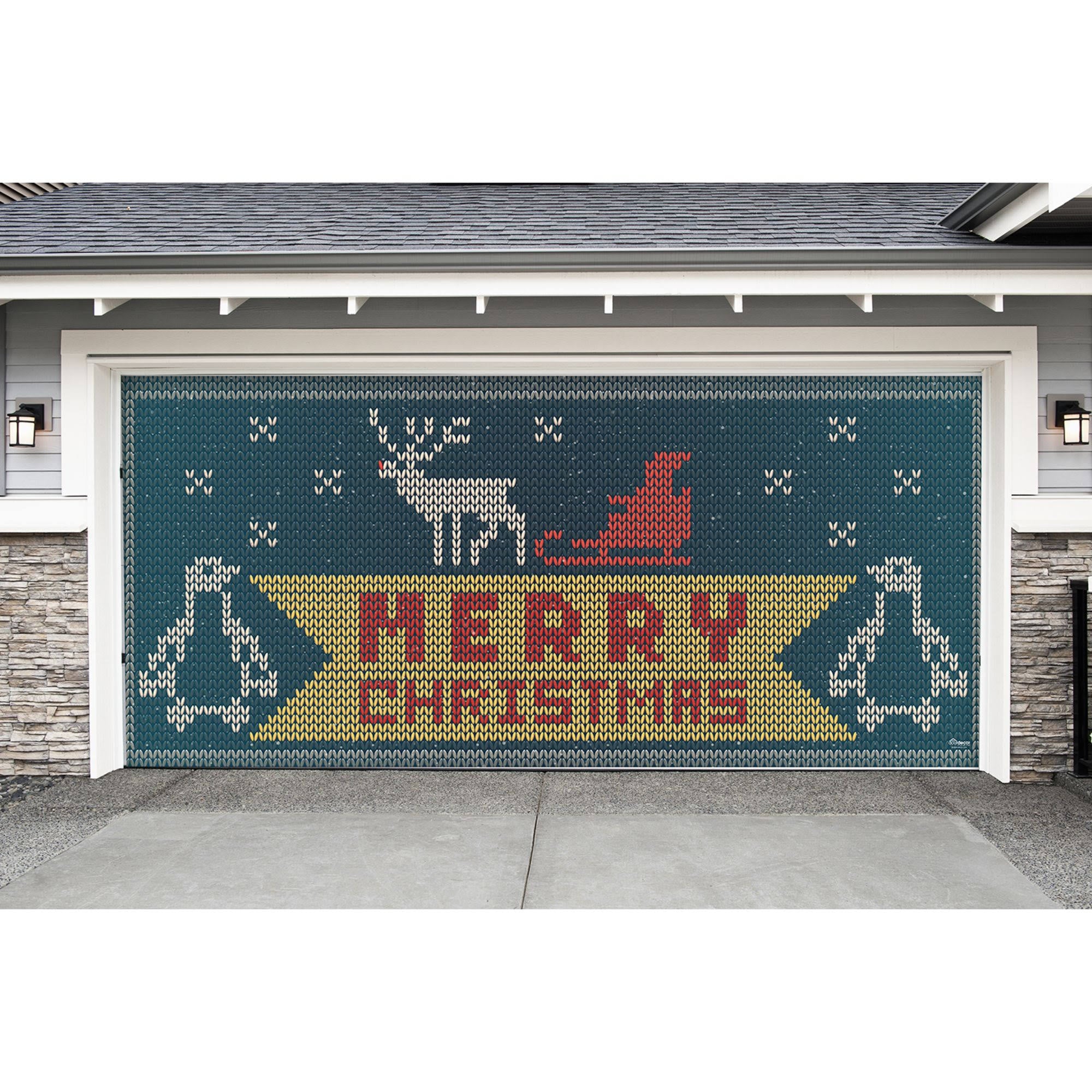 Yellow and Red Merry Christmas Outdoor Double Car Garage Door Banner G735362
