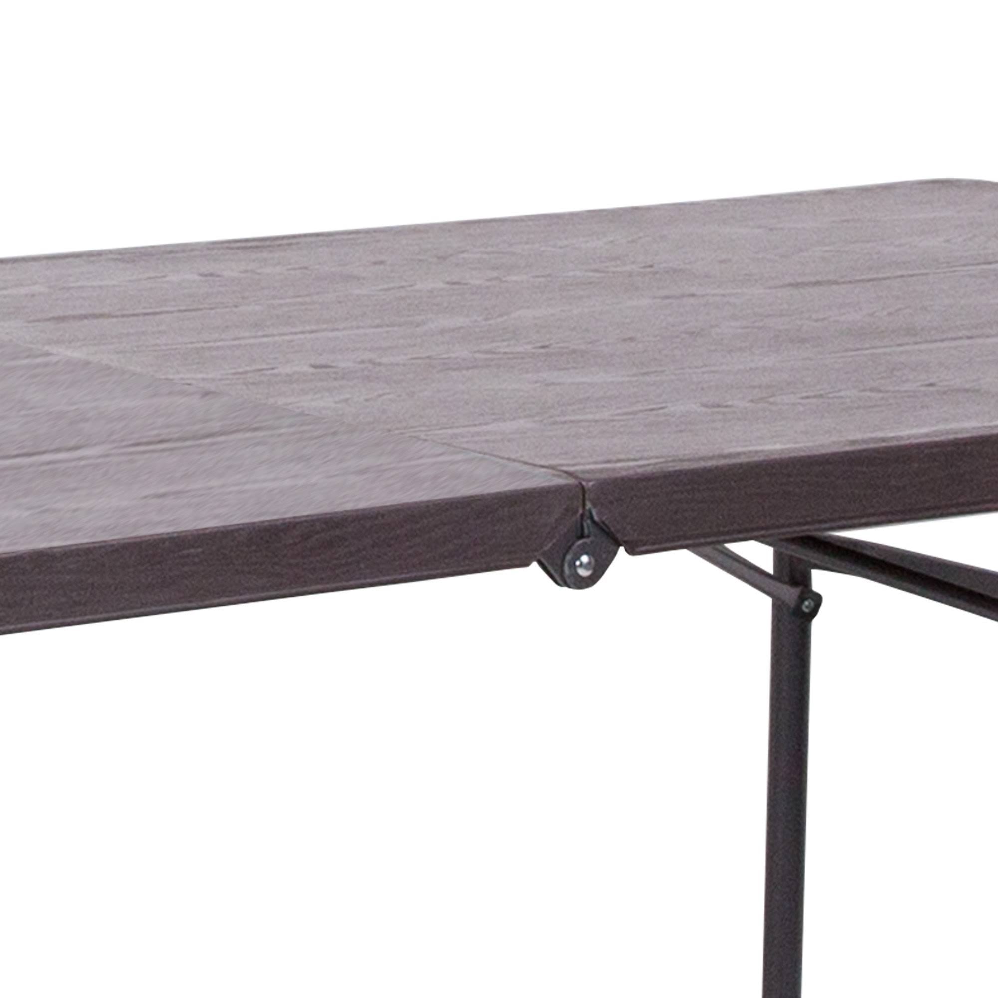 Brown Wood Grain Plastic Folding Table with Carrying Handle F3100