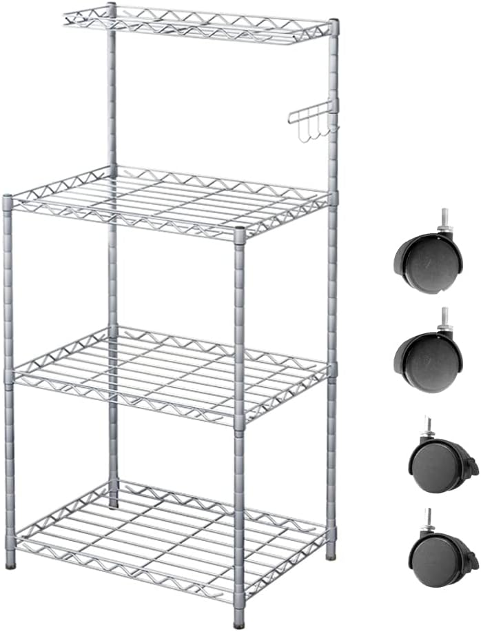 4-Tier Black Kitchen Baker’s Rack Utility Storage Microwave Stand with Wire Mesh Shelves O919101