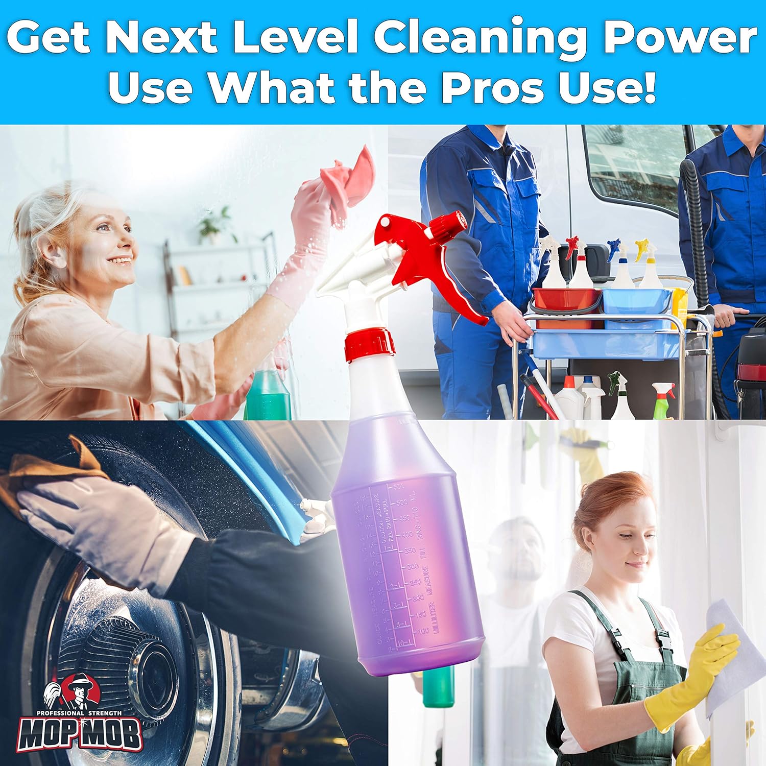 Leak-Free Chemical Resistant Spray Head and 24 oz Bottle 10 Pack Heavy-Duty Industrial Sprayer with Low-Fatigue Trigger and Nozzle G9503