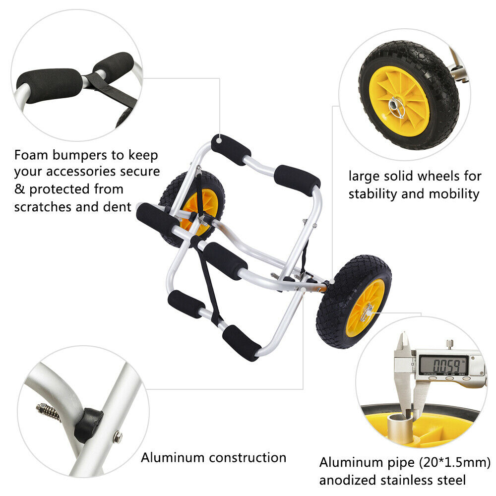 Silver Aluminum Alloy Canoeing Trailer Cart with 2 Wheels Y147