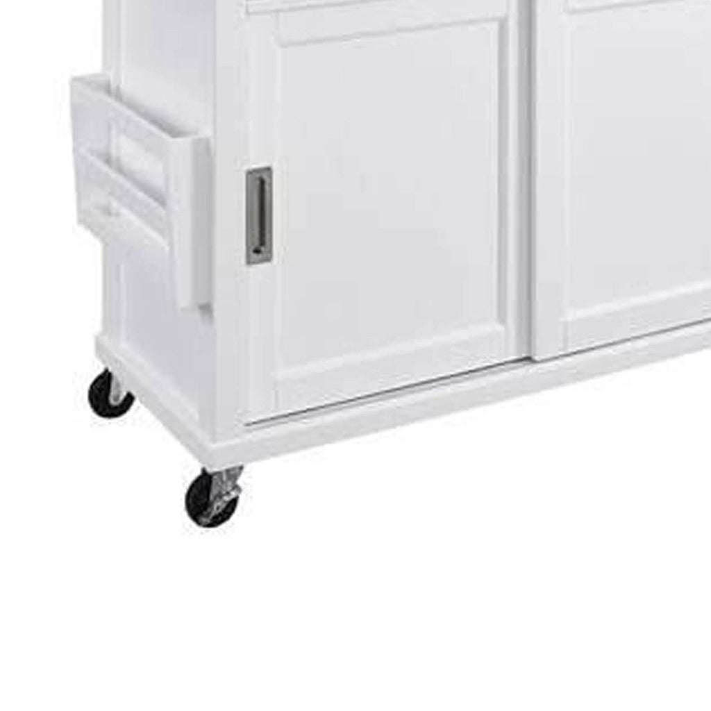 White and Brown Wooden Kitchen Cart with Caster Wheels and 2 Drawers V8848