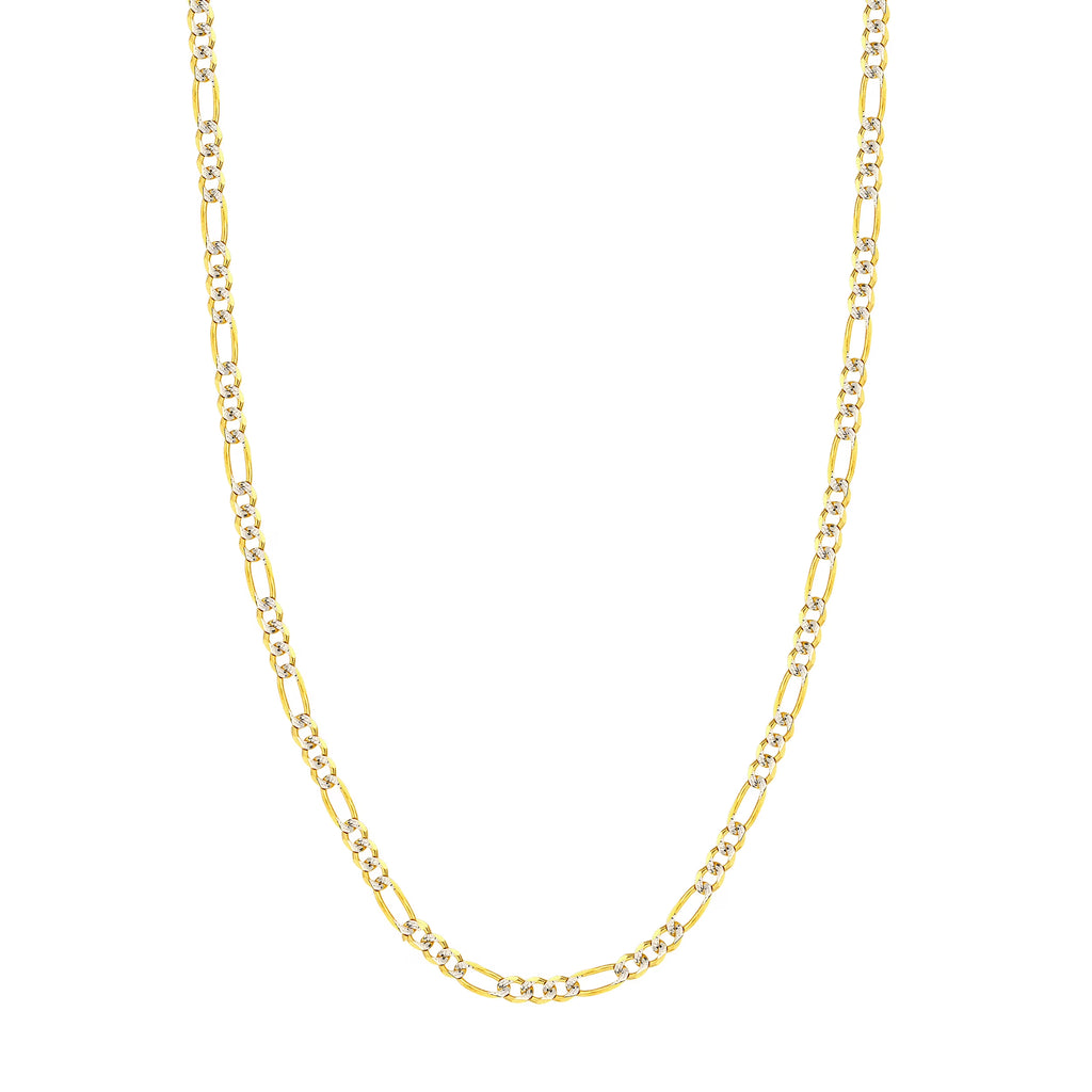 14K Two-Tone Gold 30" Pave Figaro Chain Necklace A1745