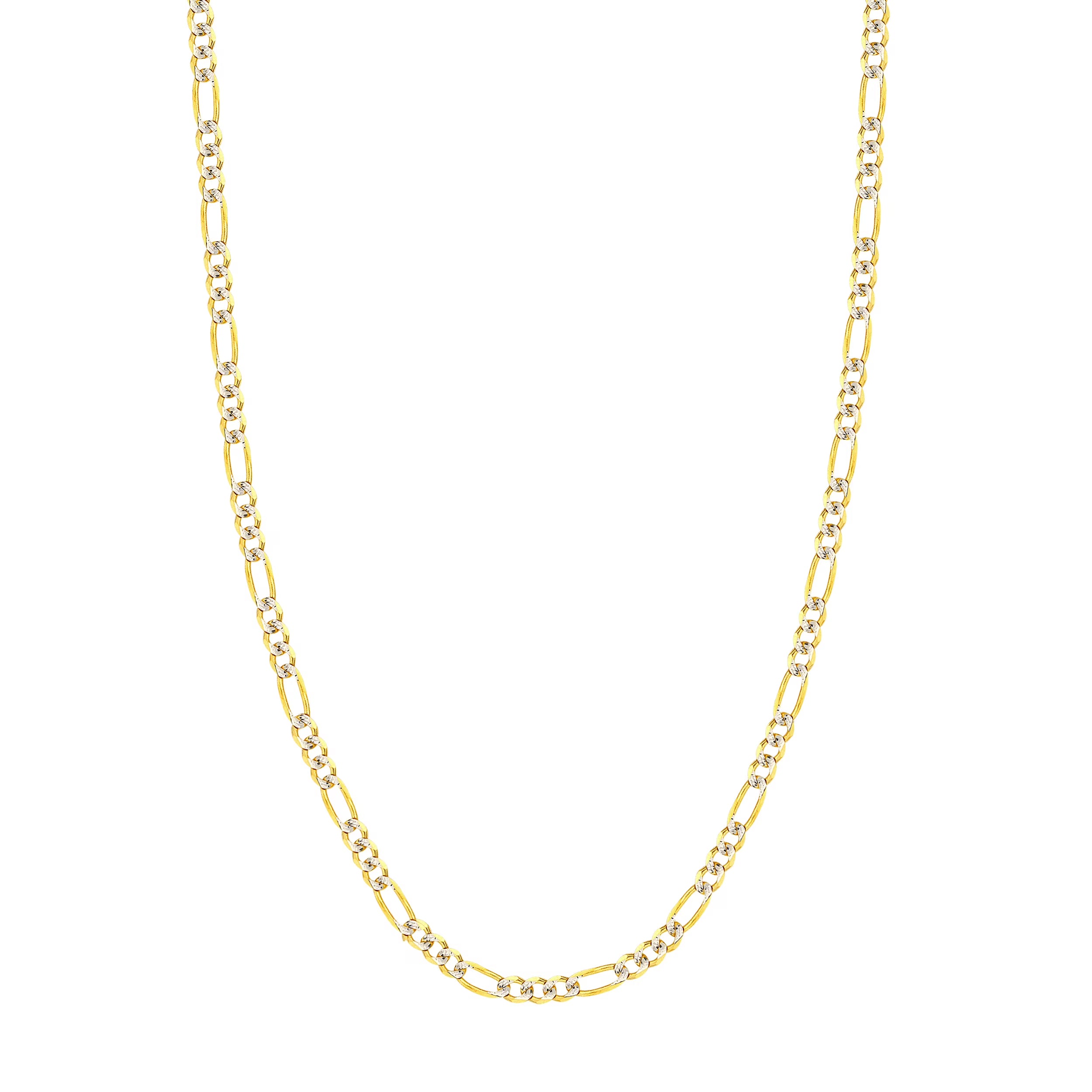 14K Two-Tone Gold 30" Pave Figaro Chain Necklace A1745