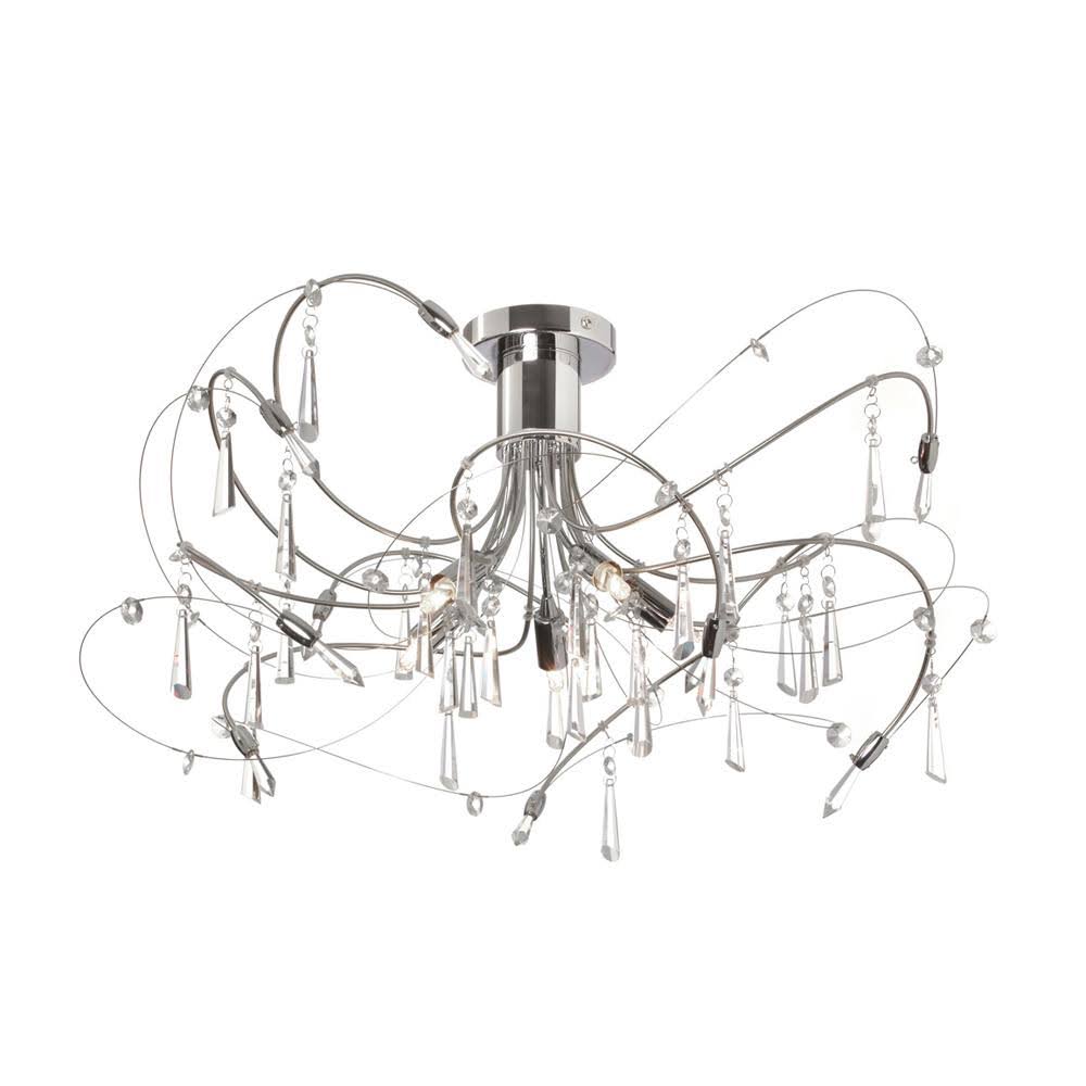 5 Light Crystal Semi Flush Fixture Polished Chrome/Satin Chrome B145