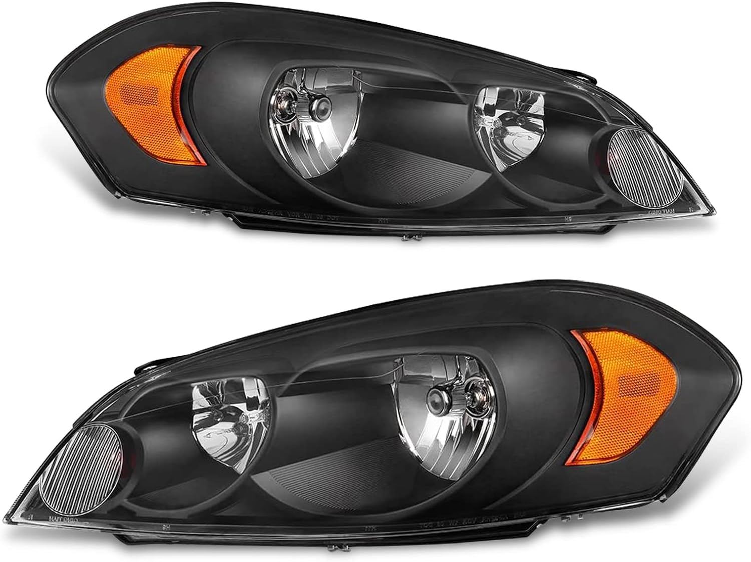 Headlight Assembly Compatible with 2006-2013 Chevy Impala Monte Carlo Black Housing Amber Reflector Driver and Passenger Side Z2448