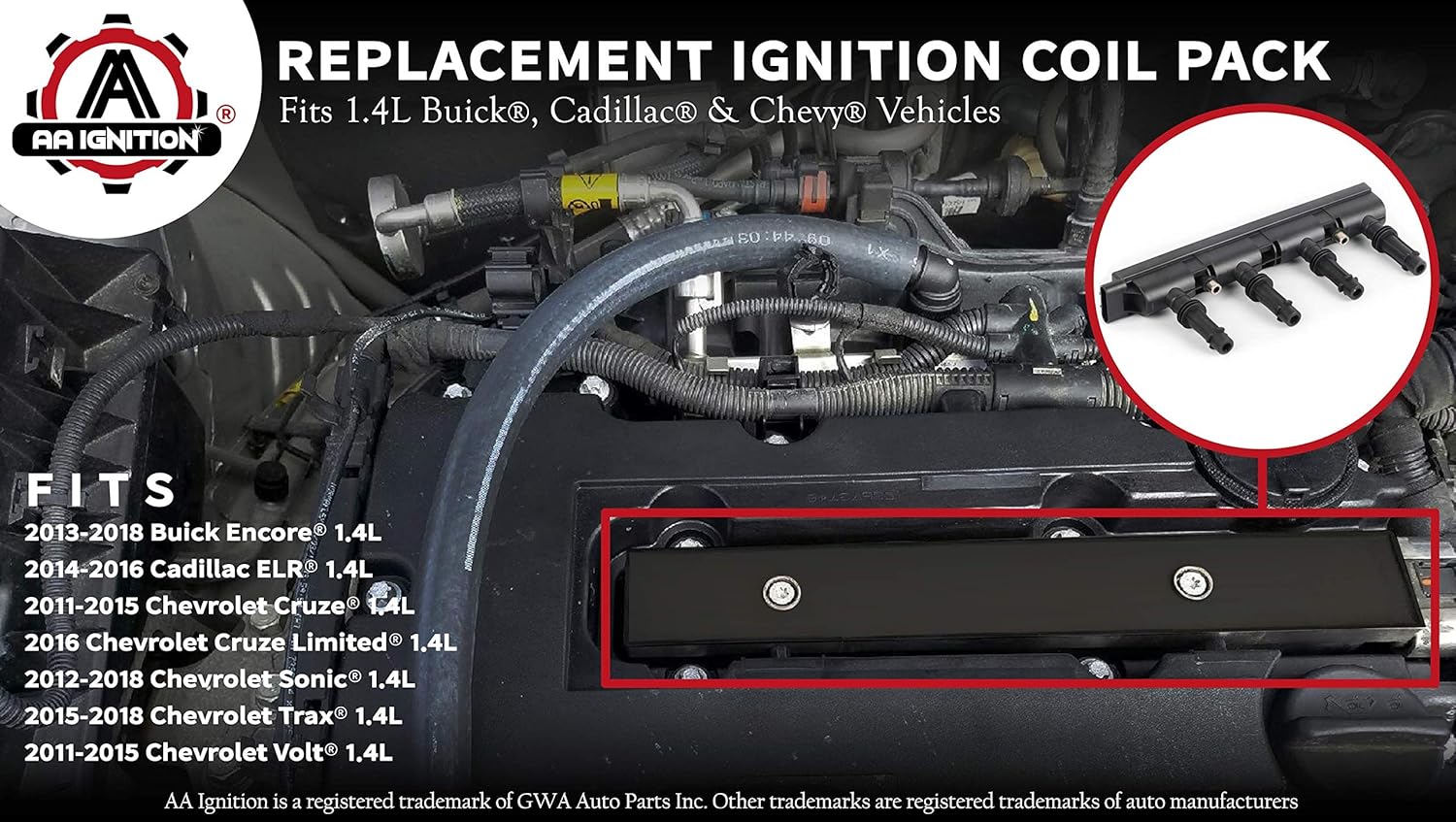 Ignition Coil Pack Compatible with 2011-2018 1.4L Encore, Cruze, Sonic, Trax, Volt Pack of 2 F821000