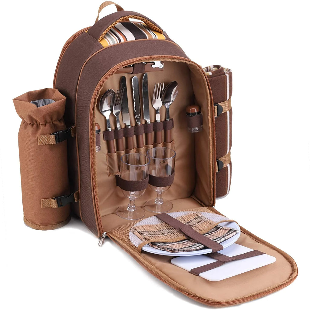 Picnic Backpack for 2 Person with Cooler Compartment, Fleece Blanket, Plates and Cutlery K432927