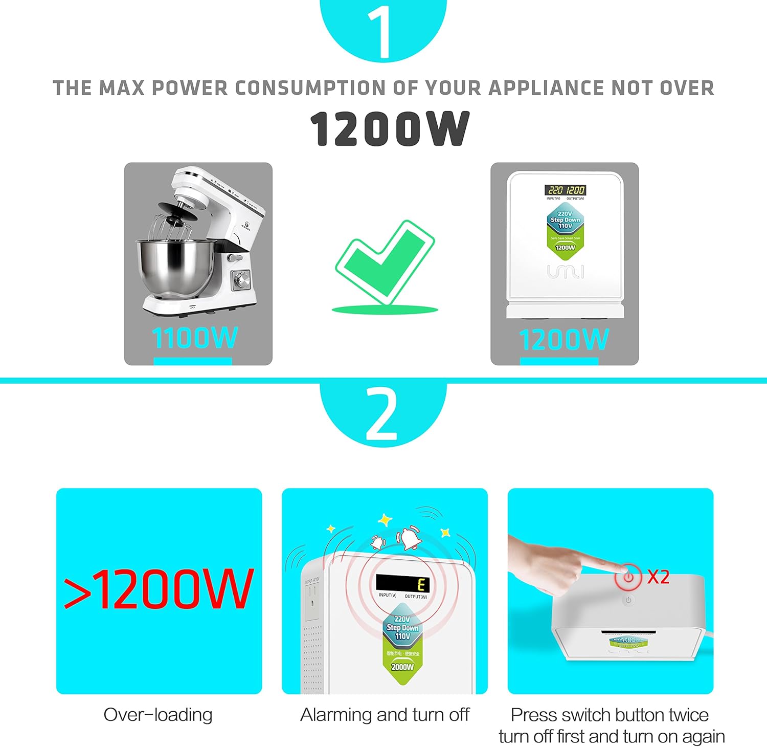 220V to 110V Step Down Voltage Converter 1200Watts P4405