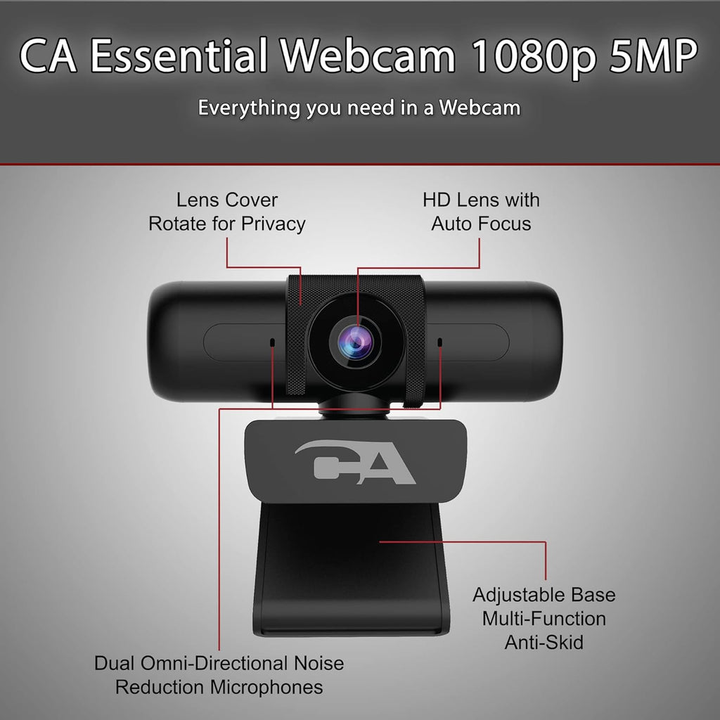 1080p 5MP USB Webcam with Dual Omnidirectional Microphones Y96485
