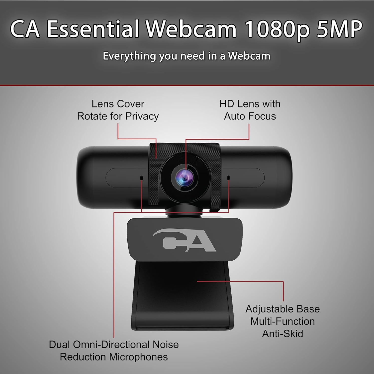 1080p 5MP USB Webcam with Dual Omnidirectional Microphones Y96485