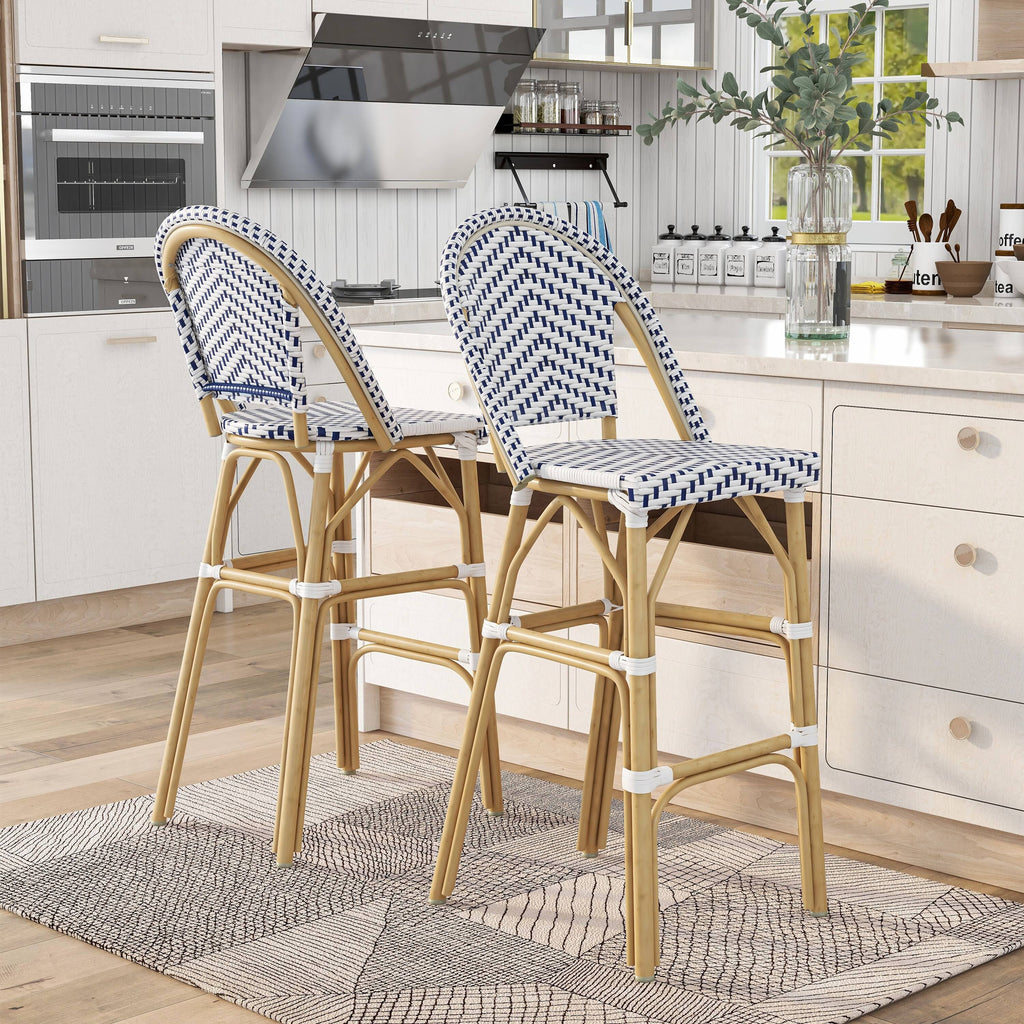 Navy & White Patio Bar Chairs (Set of 2) E965548