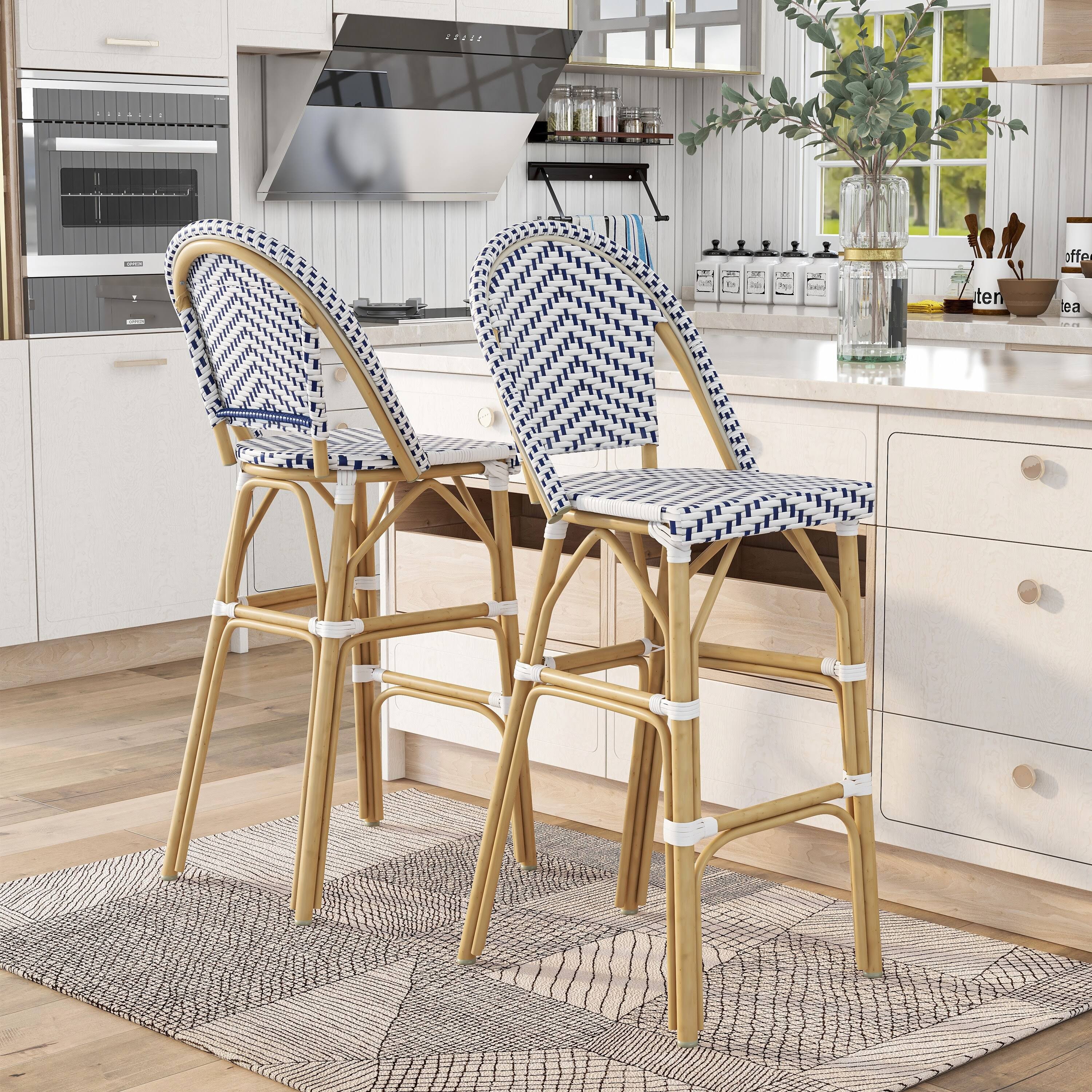 Navy & White Patio Bar Chairs (Set of 2) E965548