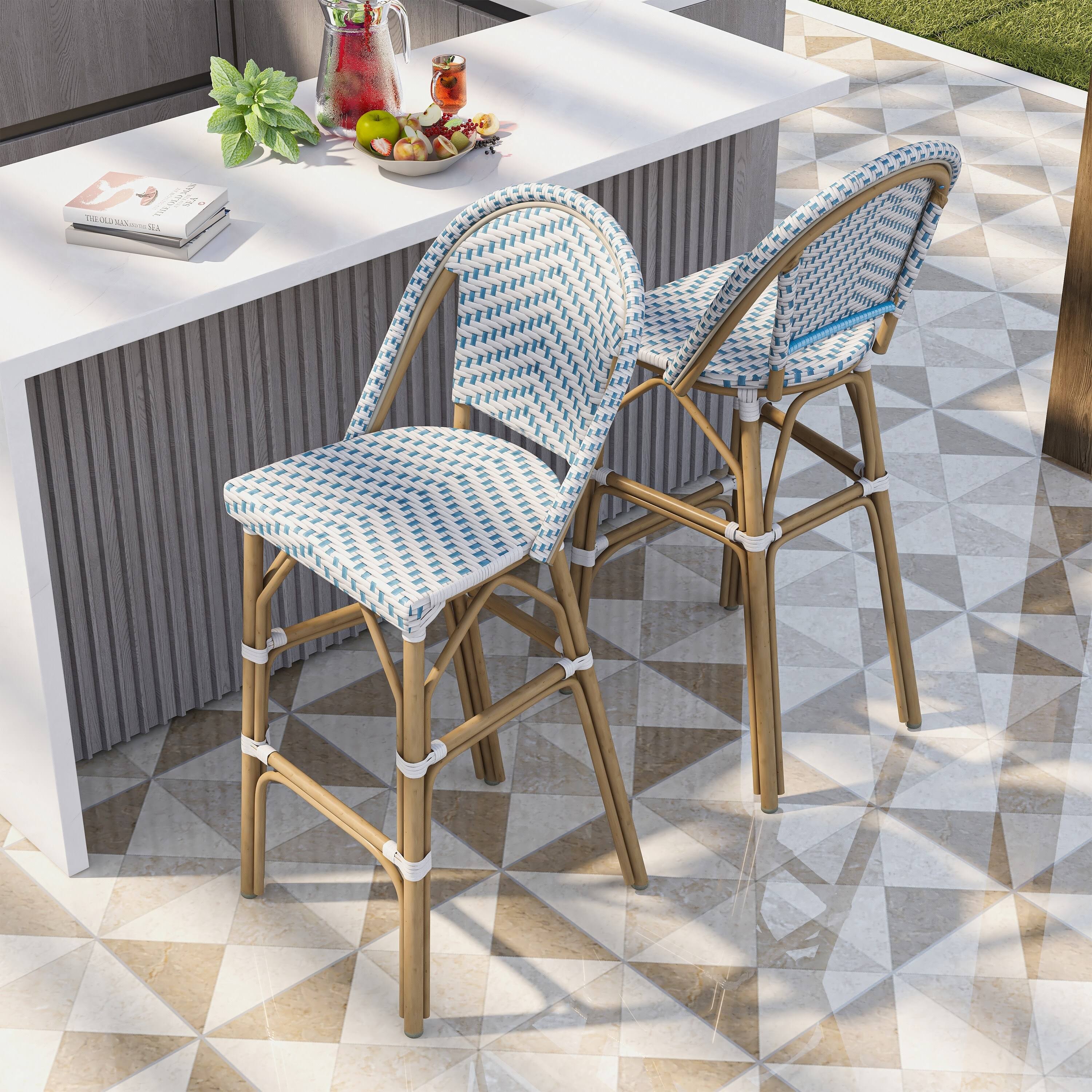 Navy & White Patio Bar Chairs (Set of 2) E965548