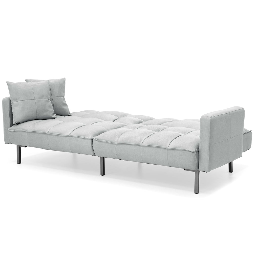 Gray Linen Convertible Futon with 2 Pillows Z403817
