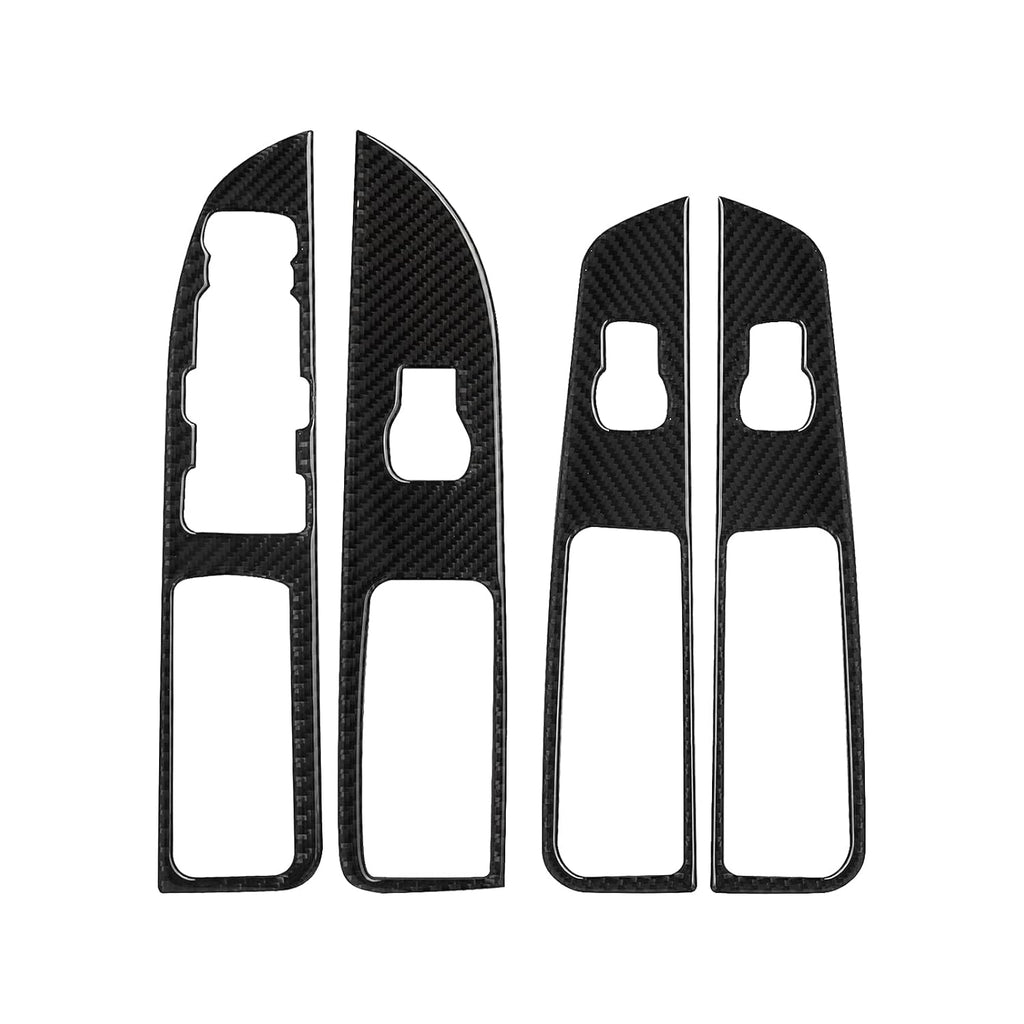 Carbon Fiber Window Switch Control Panel Cover Trim Sticker Interior Accessories for Ford Explorer 2014-2019 (Black) Pack of 2 T1889