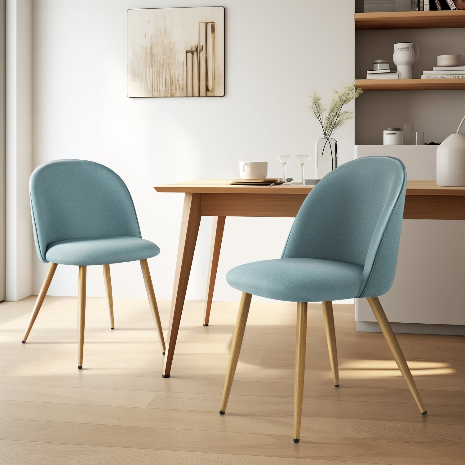 Fabric Upholstered Dining Chairs Set of 2 with Backrest Metal Legs, Power Blue X67185
