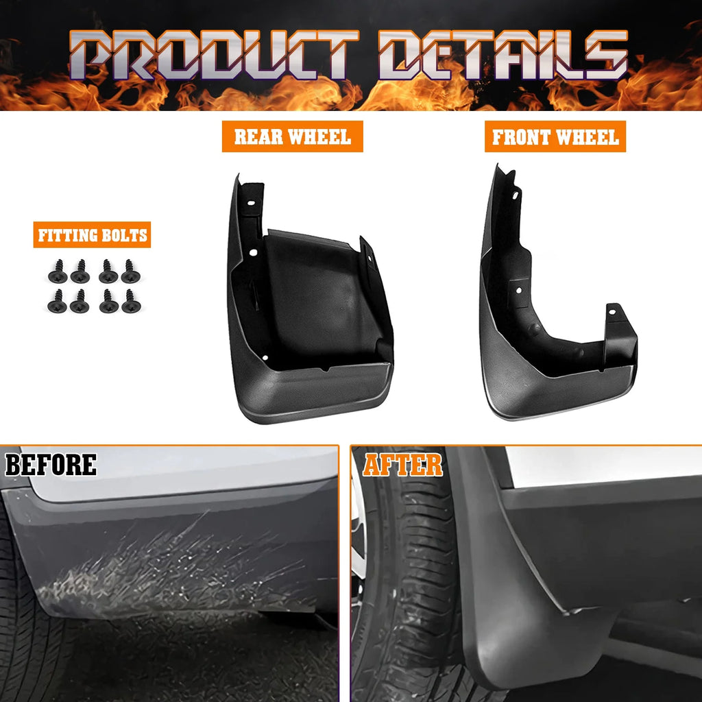 4PCS Front & Rear Mud Flap Splash Guards Fender Flare Mudguard Dirt Slush Trap Protector w/Hardware Accessories Full Set Q412517