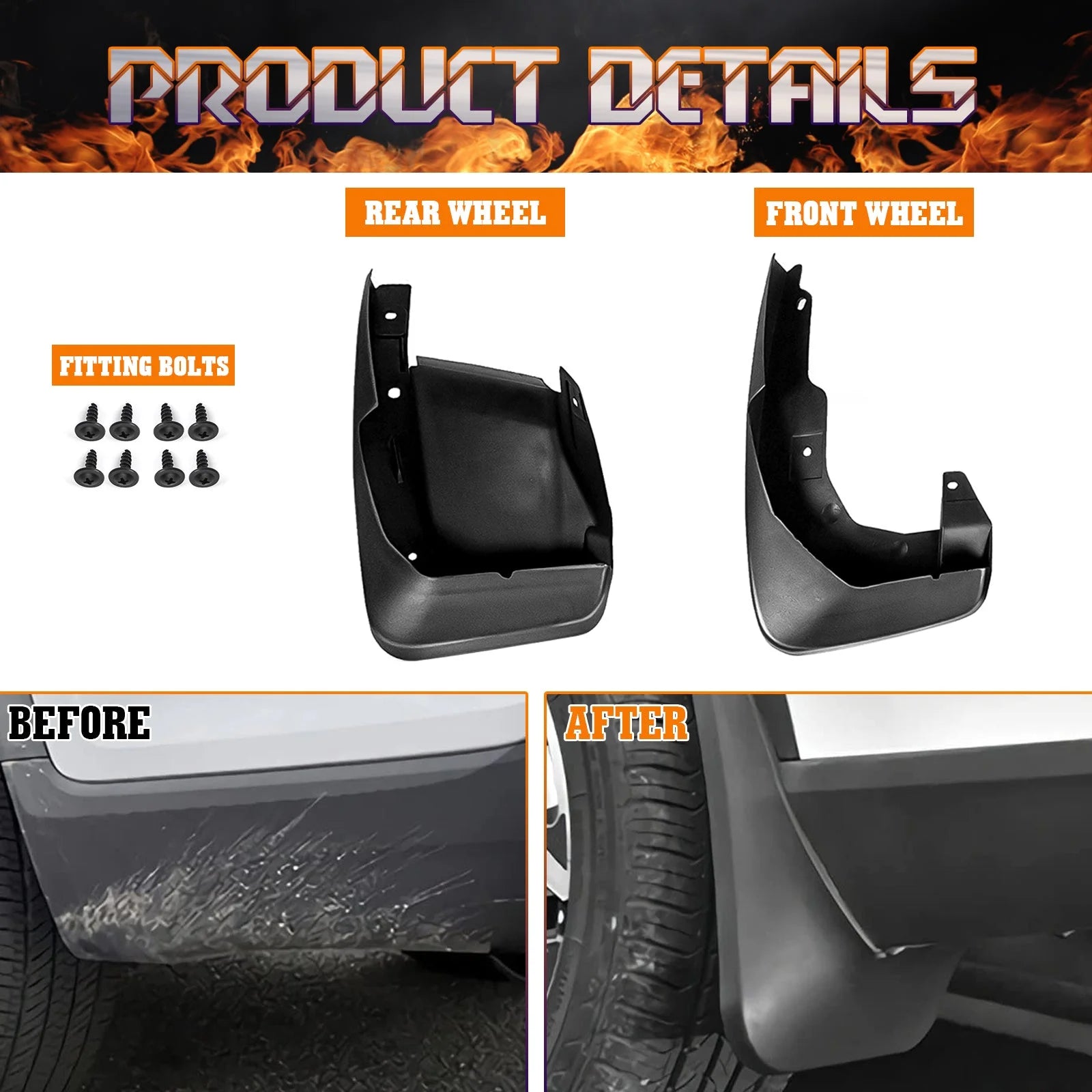 4PCS Front & Rear Mud Flap Splash Guards Fender Flare Mudguard Dirt Slush Trap Protector w/Hardware Accessories Full Set Q412517