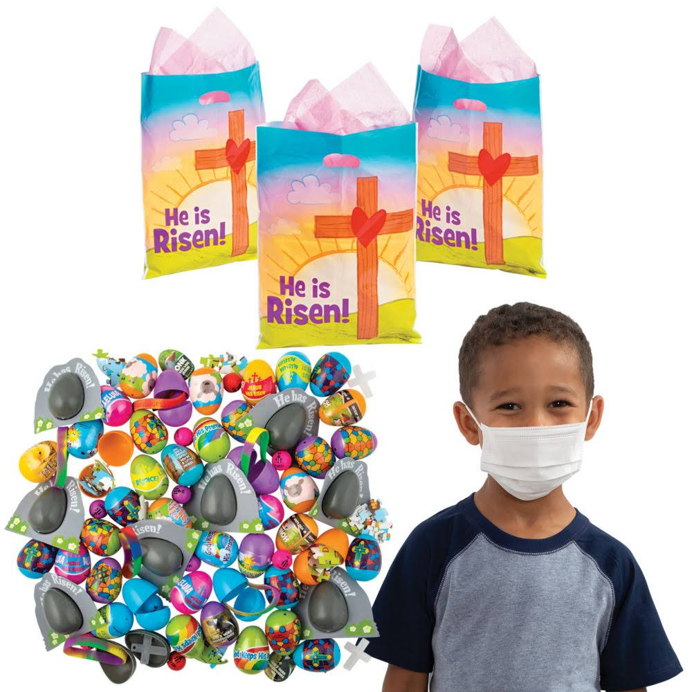 604ct Religious Egg Hunt Kit for 50 with Face Masks D443