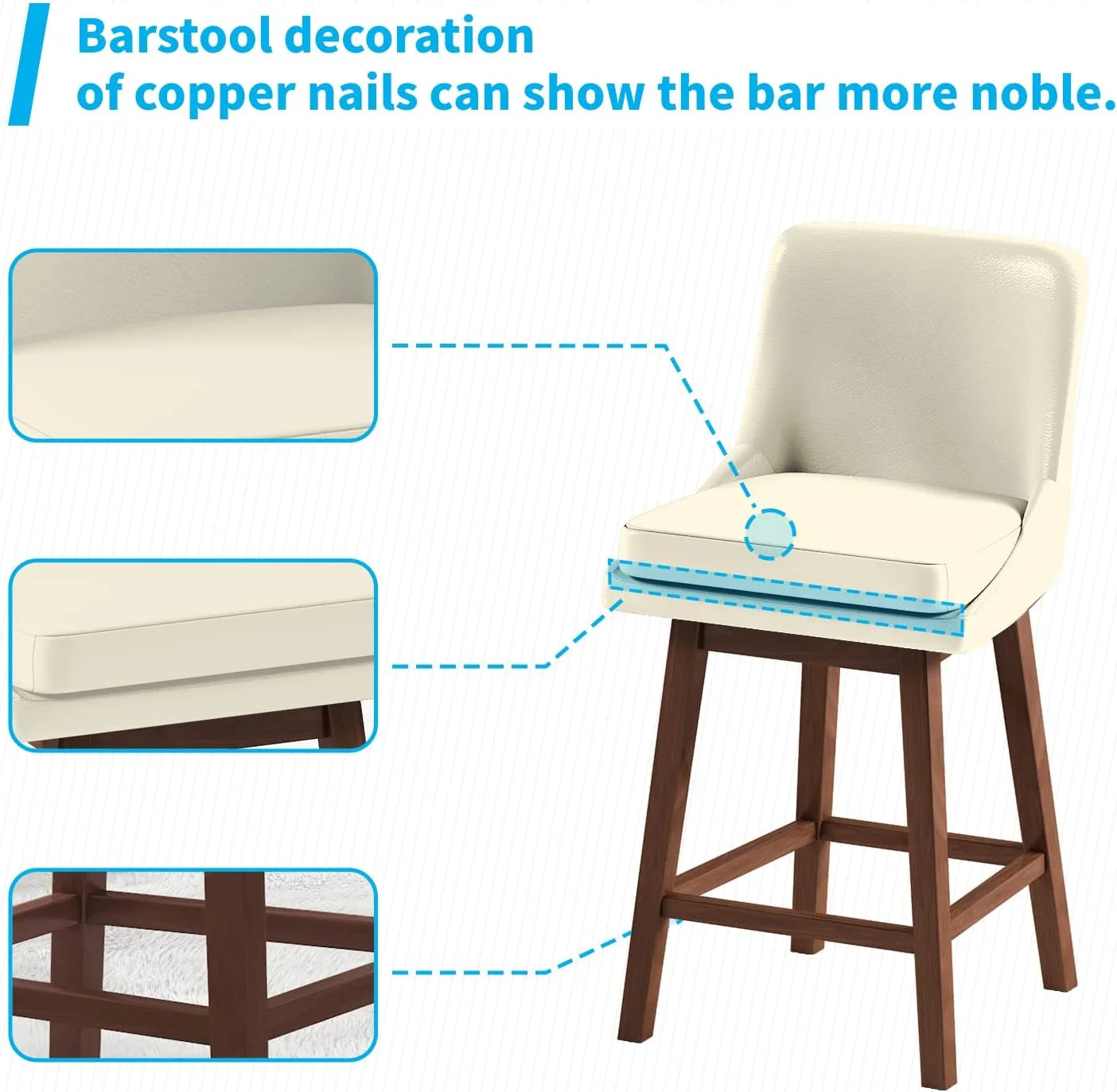 Set of 4 Faux Leather Counter Height Bar Stools with Backs X80294