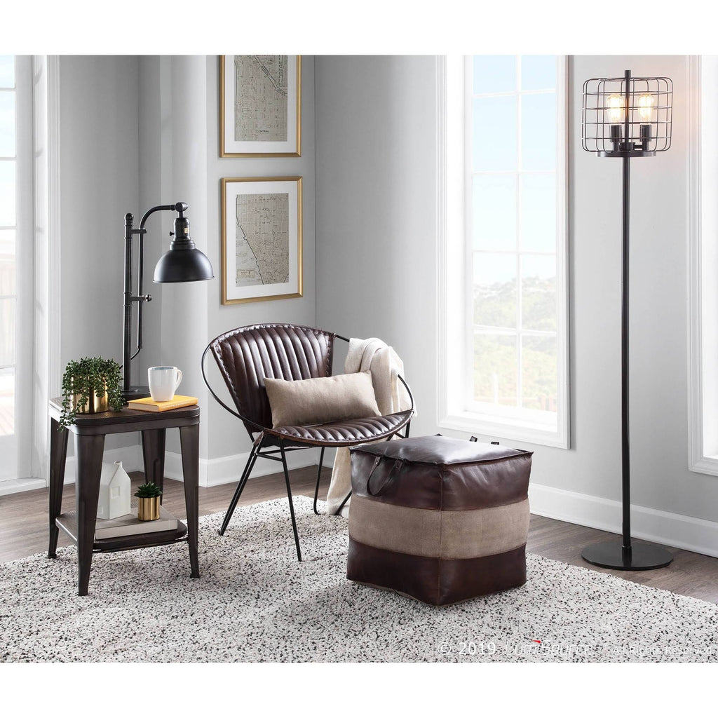 Espresso Leather Tan Canvas Pouf C56266