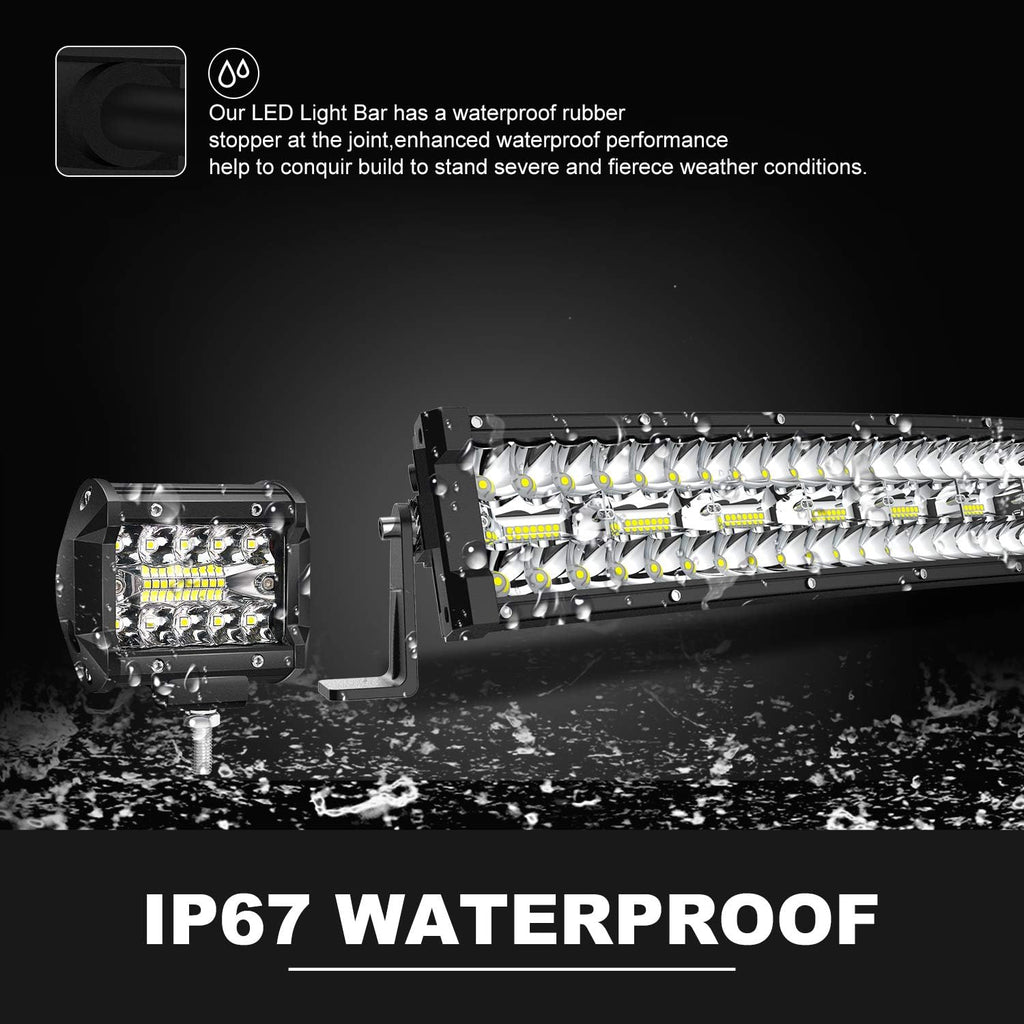 32Inch Curved LED Light Bar Kit with 2X 4Inch 60W LED Cube Light Pods Wiring Harness Spot Flood Combo Work Lights A592003