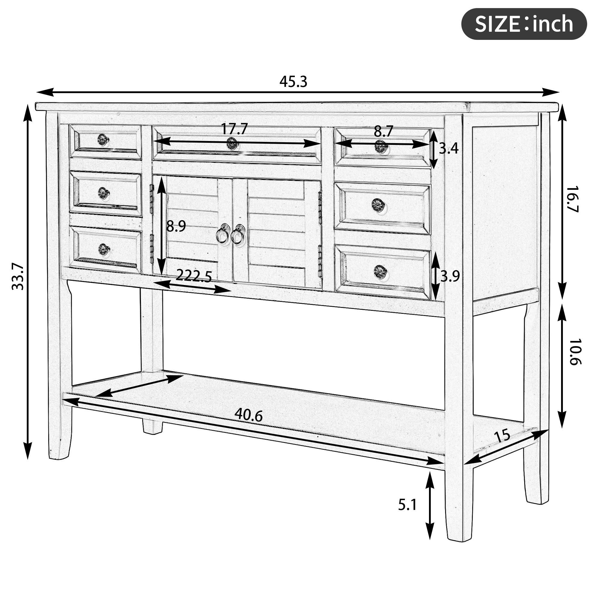 Blue Wood Console Table with 7 Storage Drawers and 1 Shelf Z7205