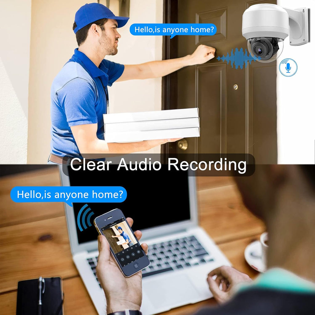 5MP PTZ PoE Dome IP Camera Outdoor with Mic/Audio, 4X Optical Zoom, 164ft Night Vision, H.265, IP67 Waterproof N174875