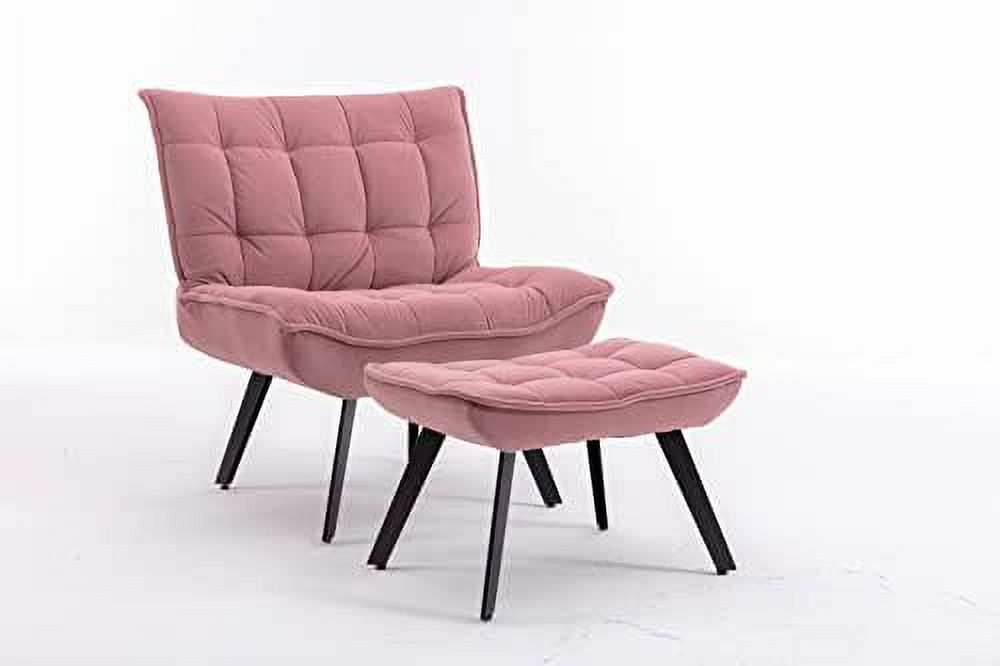 Pink Velvet Accent Chair with Ottoman K63072