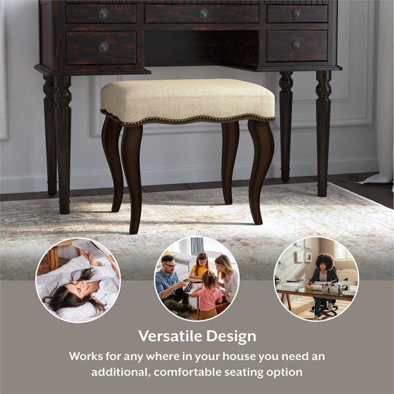 Burnished Oak Wood Backless Vanity Stool Z969
