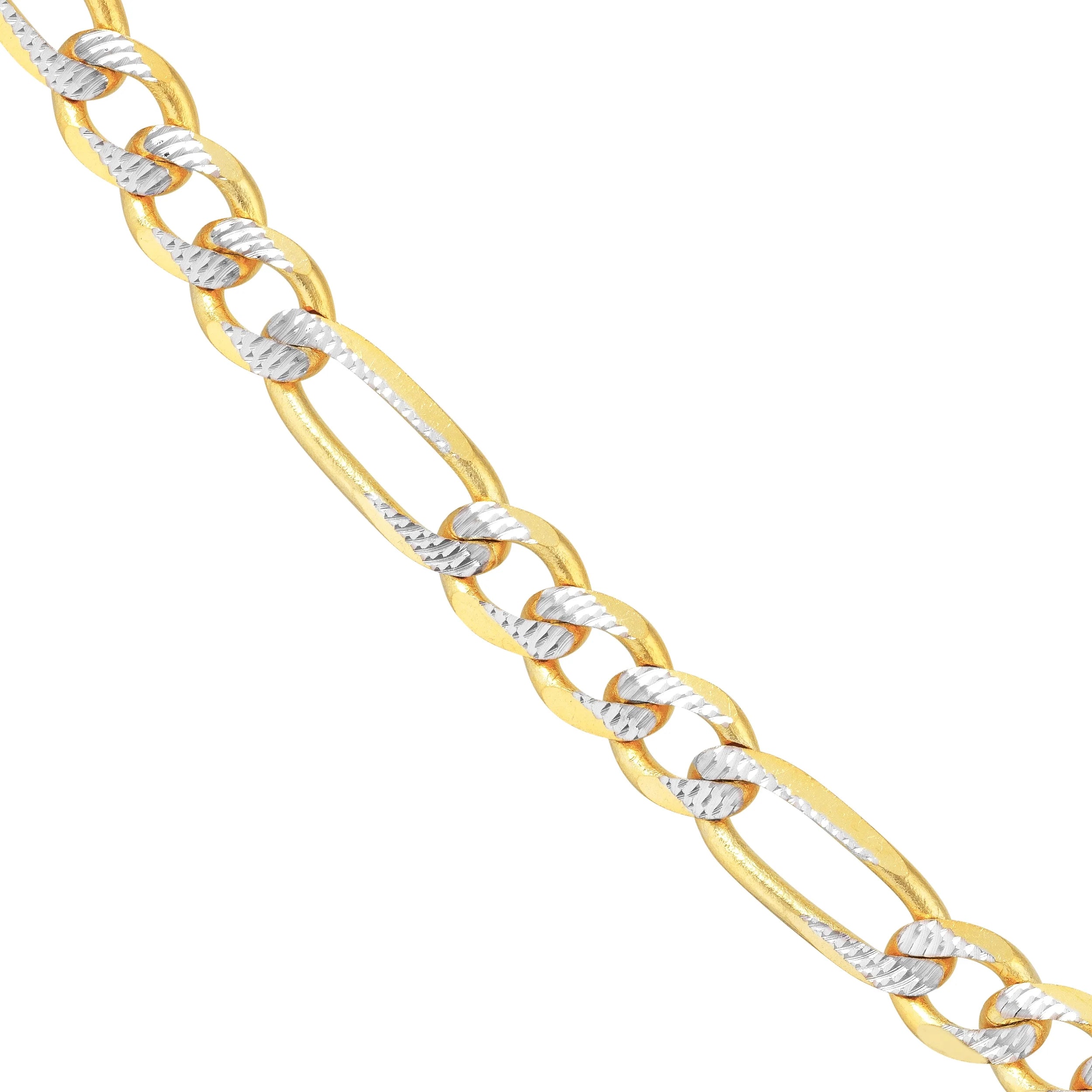 14K Two-Tone Gold 30" Pave Figaro Chain Necklace A1745