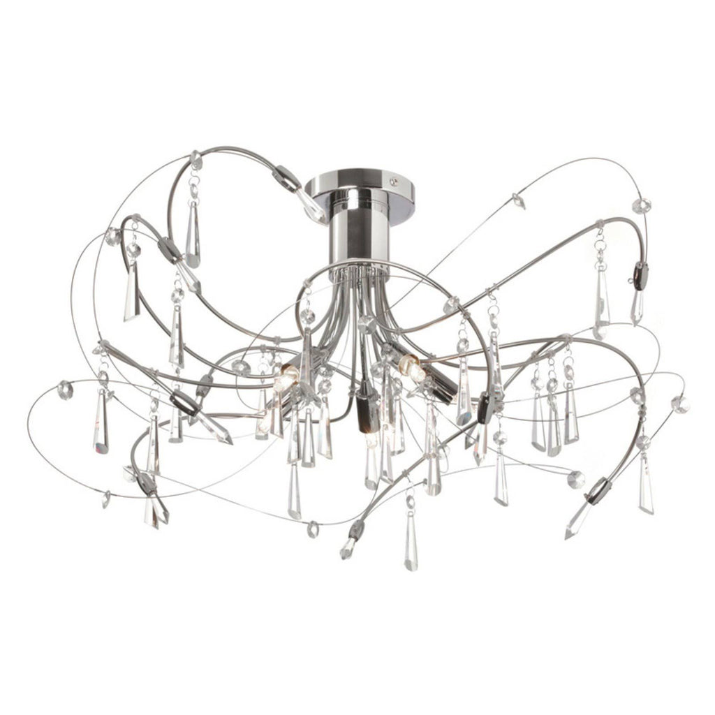 5 Light Crystal Semi Flush Fixture Polished Chrome/Satin Chrome B145
