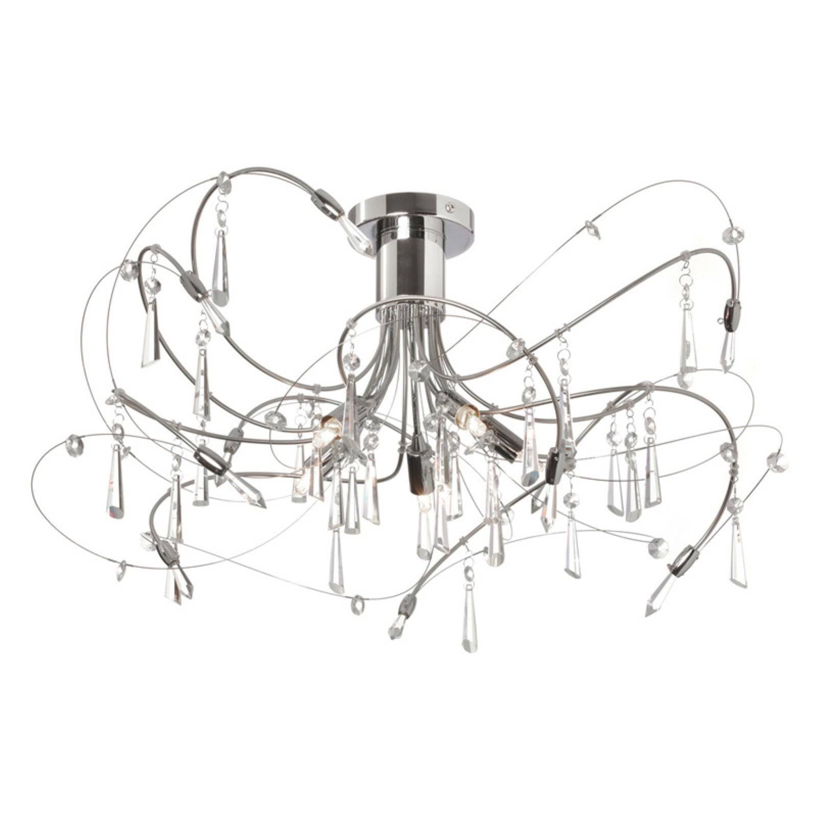 5 Light Crystal Semi Flush Fixture Polished Chrome/Satin Chrome B145