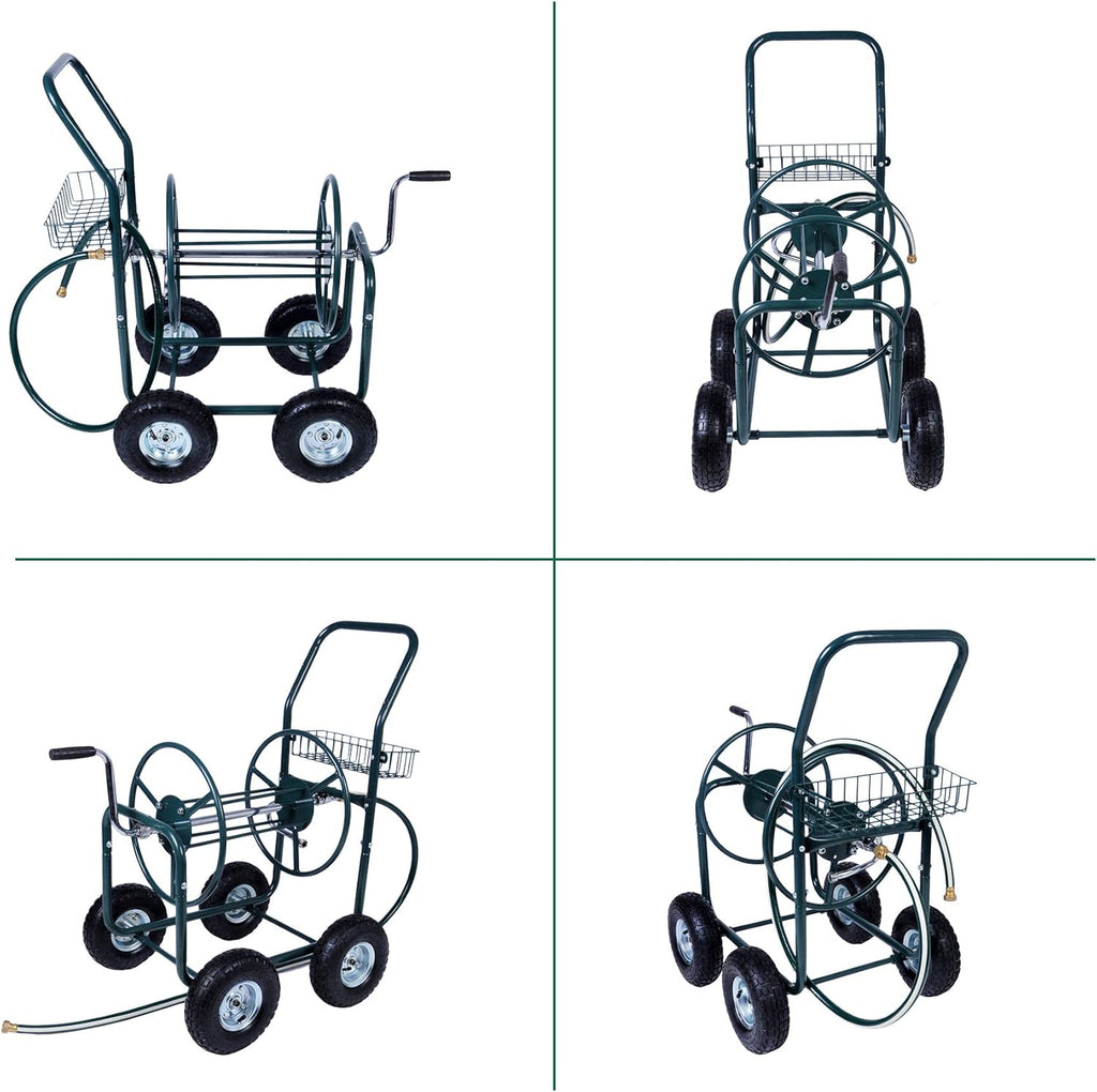 4 Wheel Garden Hose Reel Cart with Storage Basket G15026