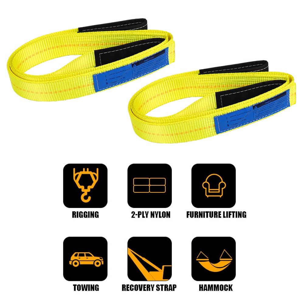Lift Sling Straps 2 Pack 15,000lbs Tow Strap Nylon Recovery Strap Q3875