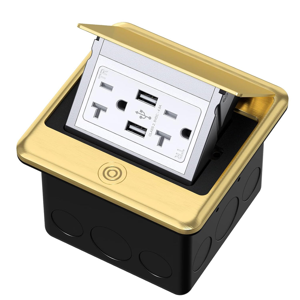 Pop Up Floor Electrical Outlet with 20 Amp Stainless Steel GFCI Tamper Receptacle, Pack of 2 F454