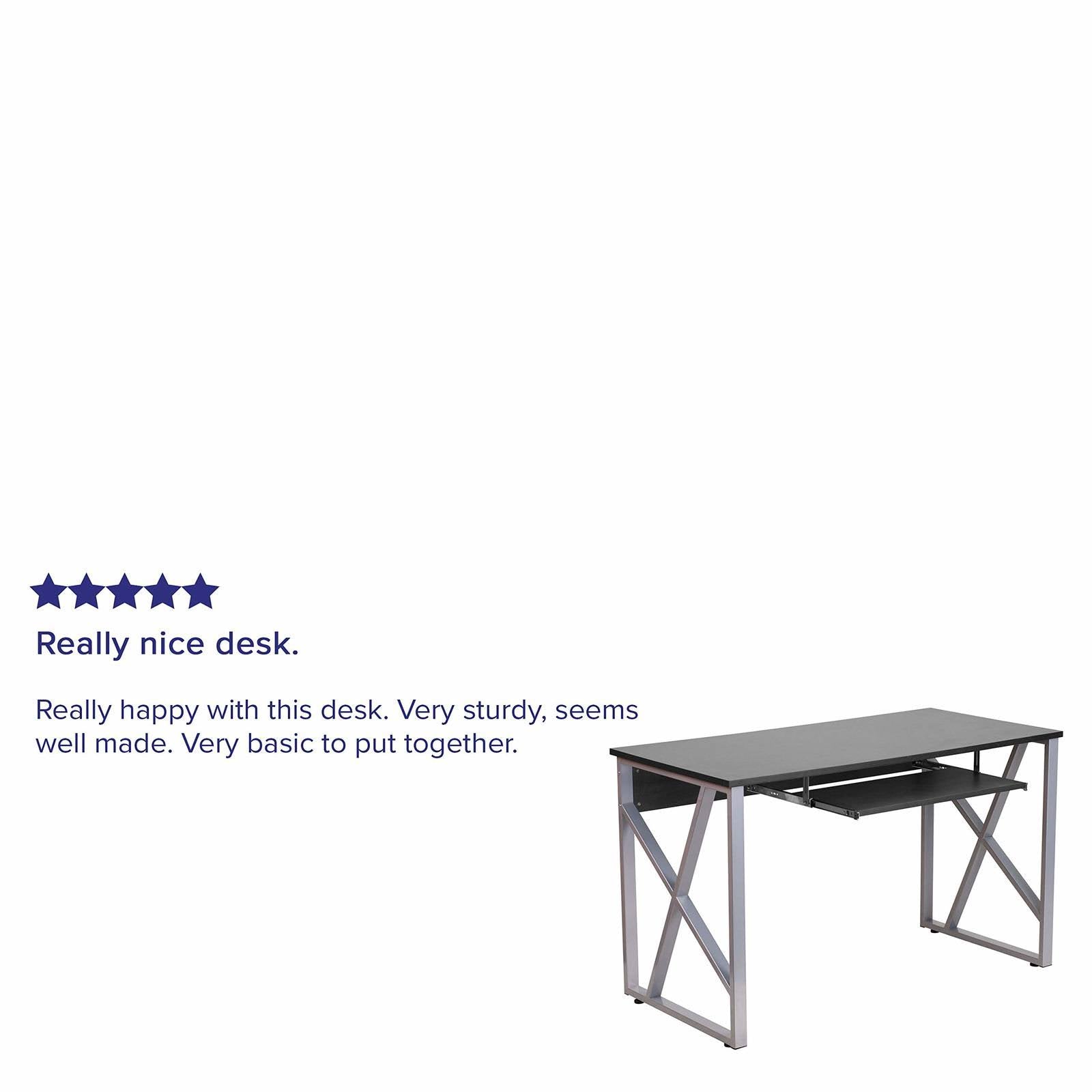 Black Computer Desk with Pull-Out Keyboard Tray U1646