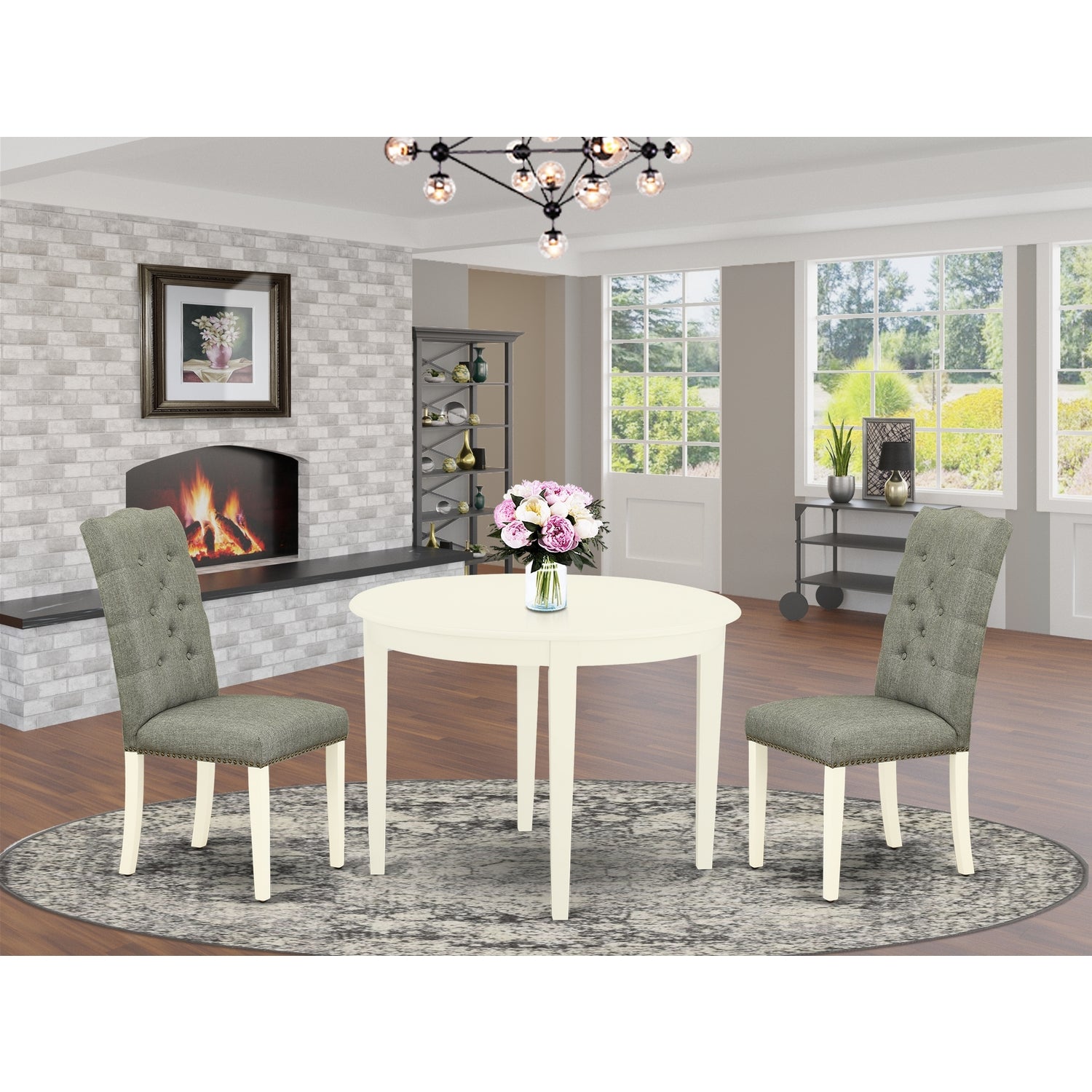 Linen White/Smoke 3-piece Wood Dining Set E828094