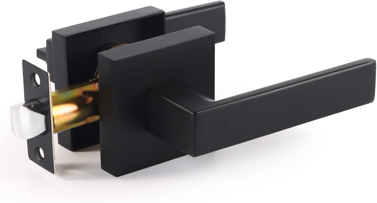 6 Pack Heavy Duty Entry Lever Door Handle and Single Cylinder Deadbolt Lock Set, Matte Black X7019