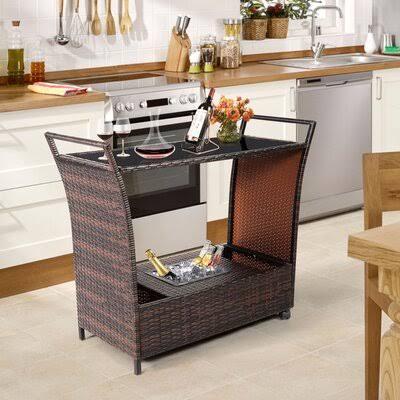 Bar Cart with Steel Frame and Wicker A543