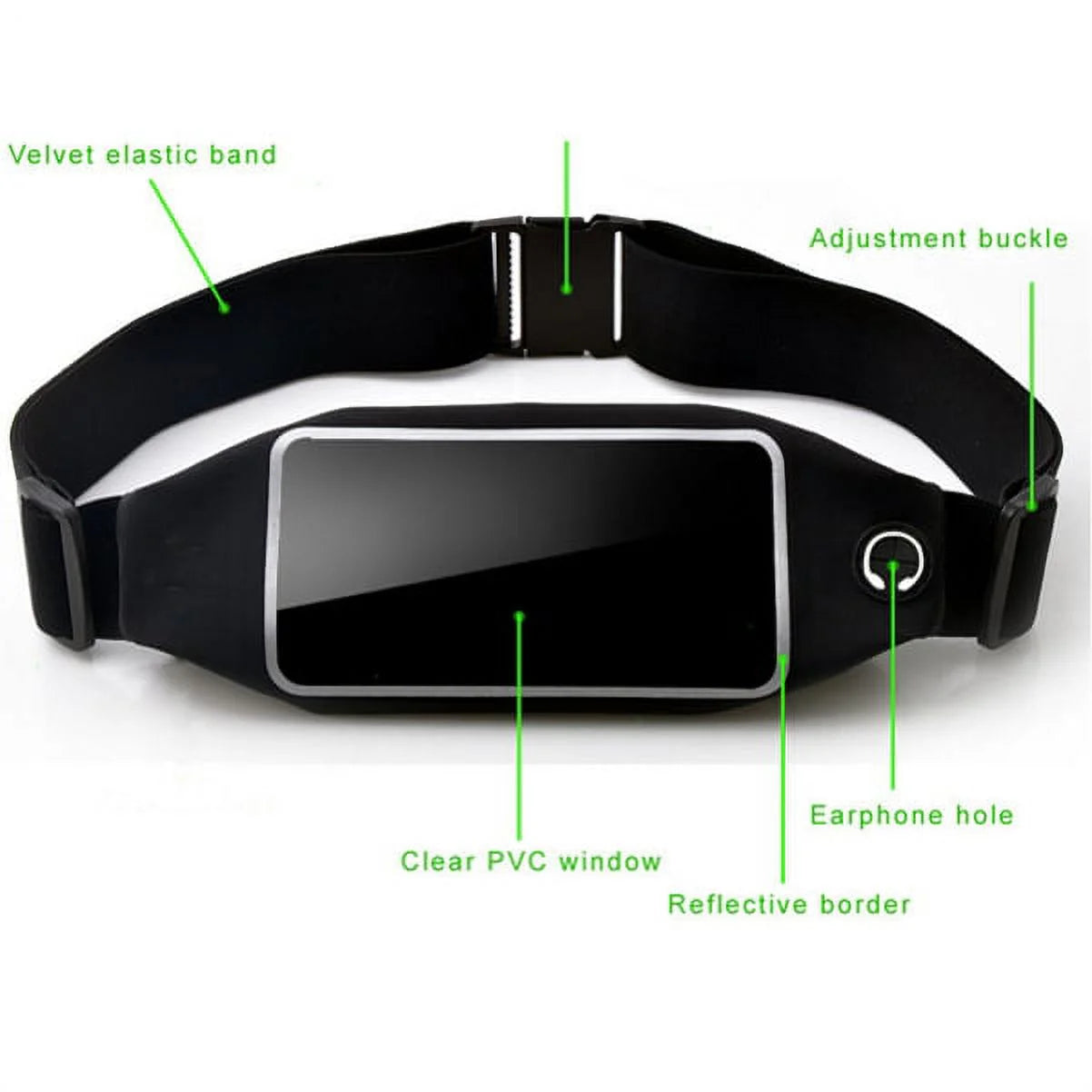 Black Sports Running Waist Bag Belt Case with Retractable Headset Hands-free with Mic L380000