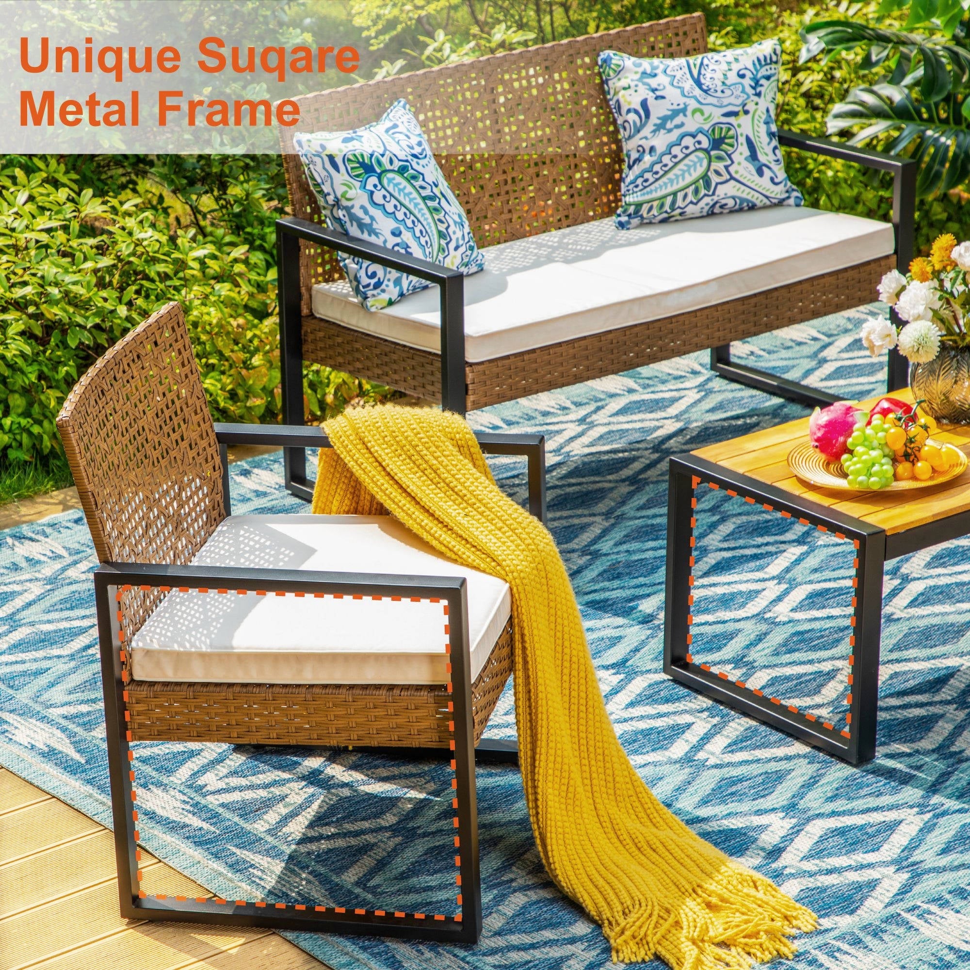 Beige 4 Piece Wicker Outdoor Conversation Set O9577