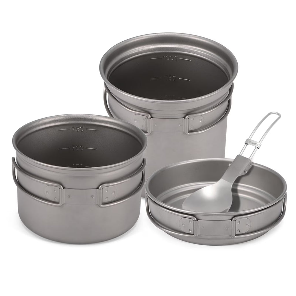 Titanium Cookware Set 1000ml 750ml Pot Pan Spoon M6493
