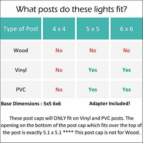 5x5 Solar Post Cap LED Light with 6 inch Post Adapter (4 Pack) X3168