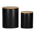 Dual Tone Round Ceramic Canister with Wooden Lid, Set of 2 U183