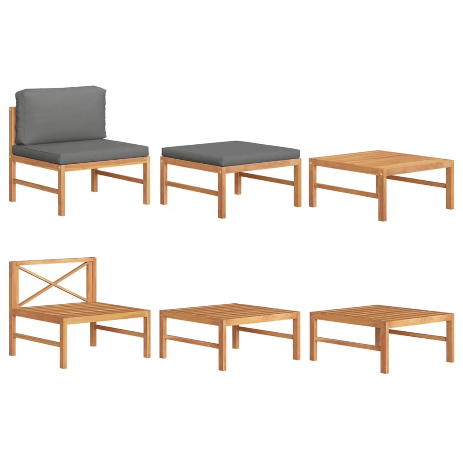3 Piece Dark Gray Cushioned Teak Wood Patio Lounge Set Q226017